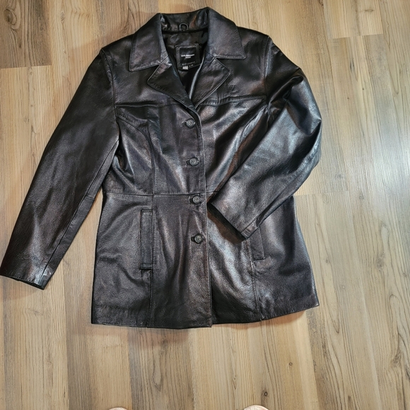 Colebrook & Co Womens 100% Leather Coat Large Black Blazer Jacket - Picture 3 of 10